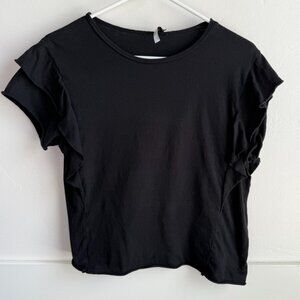 ZARA TRAFALUC Black Sleeveless Ruffle Blouse